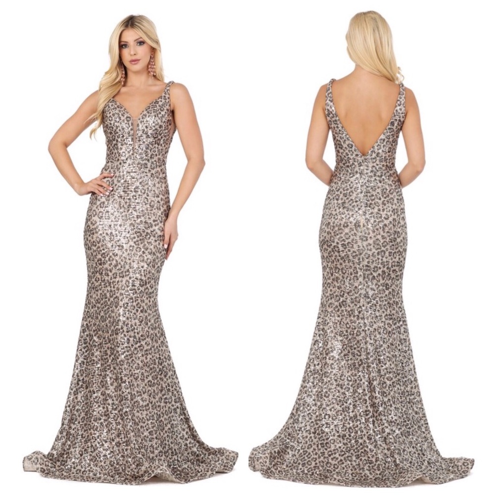 Leopard Print Sequin Prom Dress. Formal Dress.